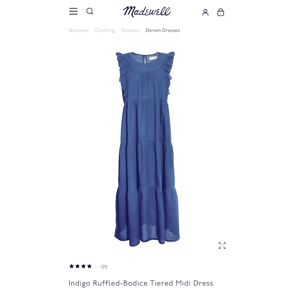 Sold Out Madewell Indigo Ruffled-Bodice Tiered Midi Dress